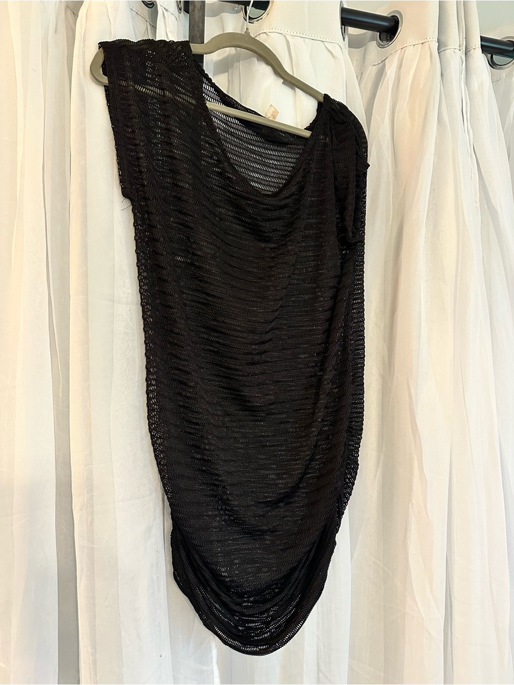 Jordan Taylor Black Sheer Knitted Swim Cover with Rusched Sides.